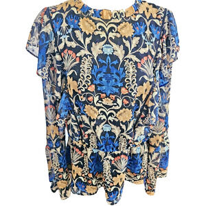 INC International Concepts Top Womens Fleur Nouveau Blue Bell Sleeve Size XL
